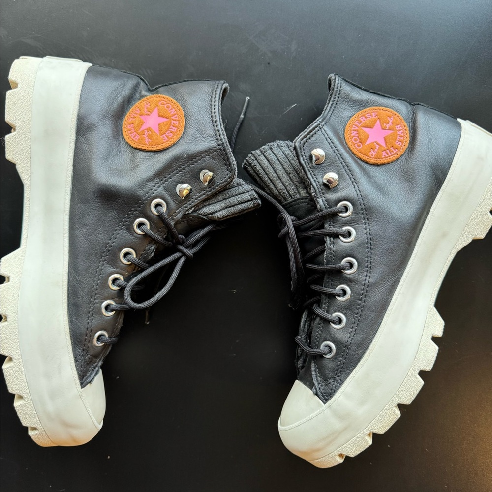Converse Black Leather Lugged High-Tops